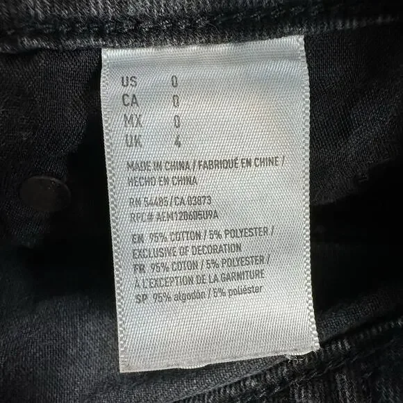 American Eagle Size 0 Black Jean Denim Button Fly Raw Hem Mini Skirt 27X13 - Picture 7 of 8